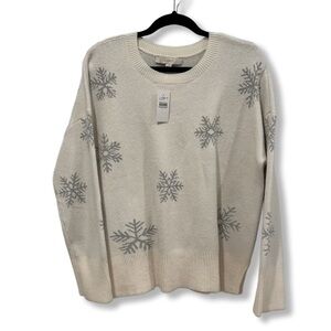 LOFT Cream Sweater with Gray Snowflake Motif